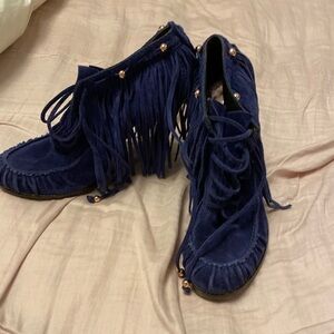 Mulberry suede studded high heel boots